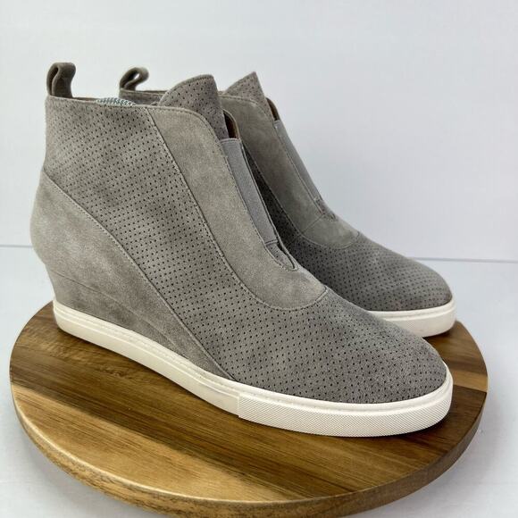 Linea Paolo Anna Low Heel Gray Leather Ankle Platform Wedge Sneaker Bootie  8 - Picture 1 of 11